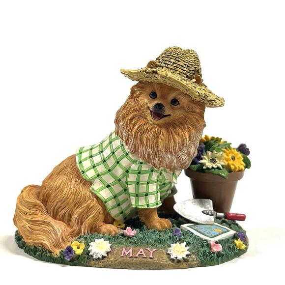 Danbury Mint Other - Danbury Mint Pomeranian Perpetual Calendar May Dog Figurine Flowers Gardening